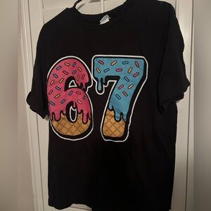 Adult Unisex 67 Black Graphic T-Shirt with Sprinkles Design